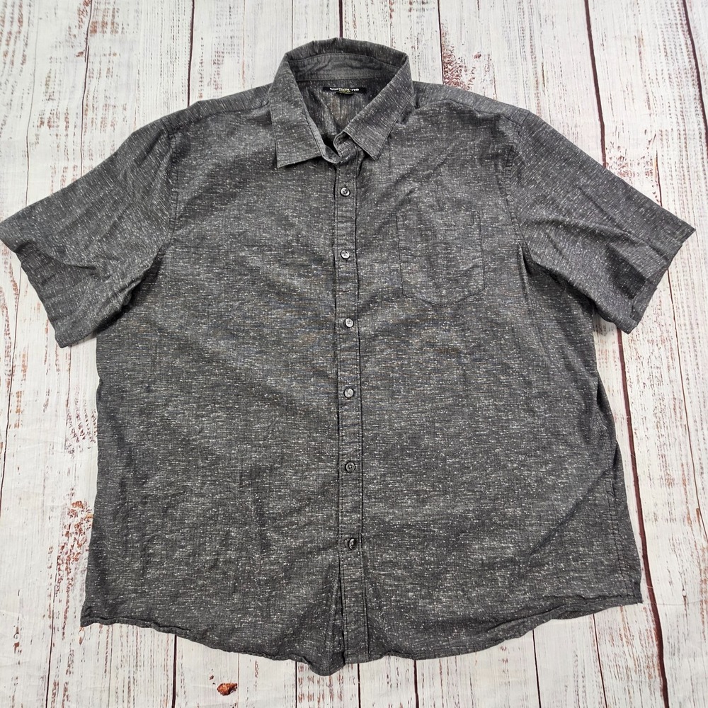Claiborne Stretch Gray Short‎ Sleeve Cotton Button-Up Shirt Men's 2XL